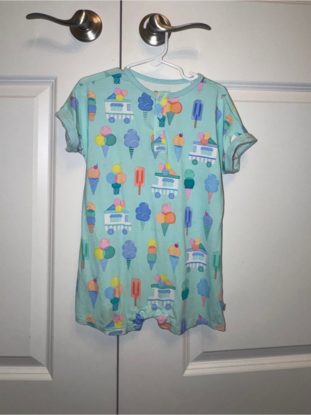 Mint Ice Cream Little Sleepies 2T One Piece Button Up Romper Used